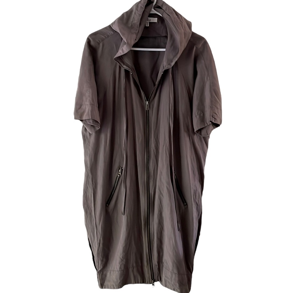 Clu gray hooded full zip long lightweight jacket
